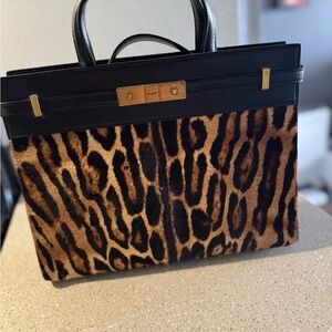 Saint Laurent Manto Naturale Leopard-Print Calf Hair Tote